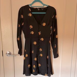 Madewell Floral Black Dress with Yellow Accents
